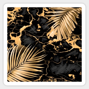 Black Gold marble and monstera Sticker